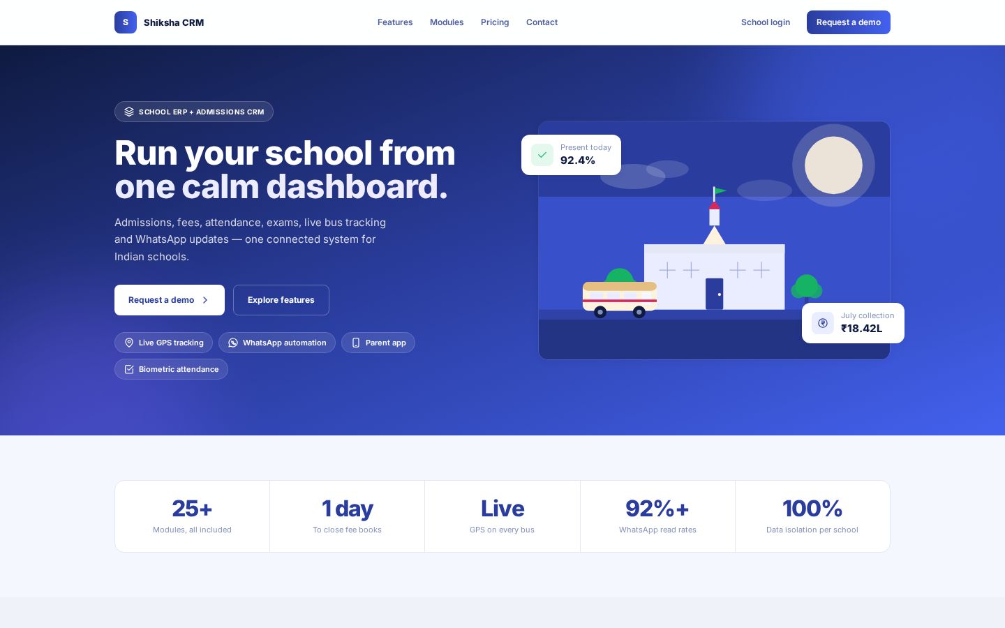 Shiksha CRM home page